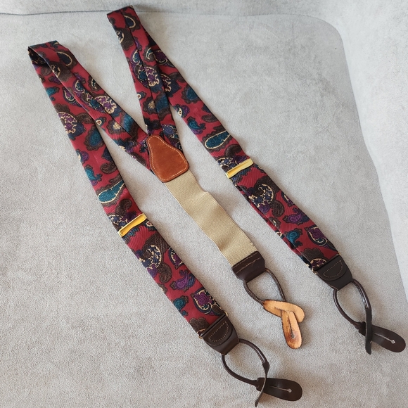Brooks Brothers 1818 suspenders red silk paisley Golden Fleece button on braces